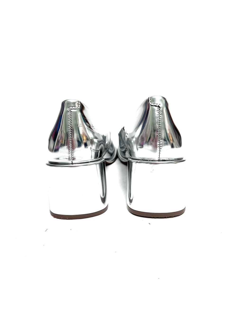 Vintage Y2K high mirror metallic silver leather slip on chunky heels - Picture 7 of 8
